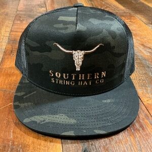 Southern String Hat Co. Longhorn Camo Trucker Hat Snapback Black Mesh
